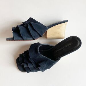 Creatures of Comfort Suede Ruffle Slide Sandals Heeled Size EU 37